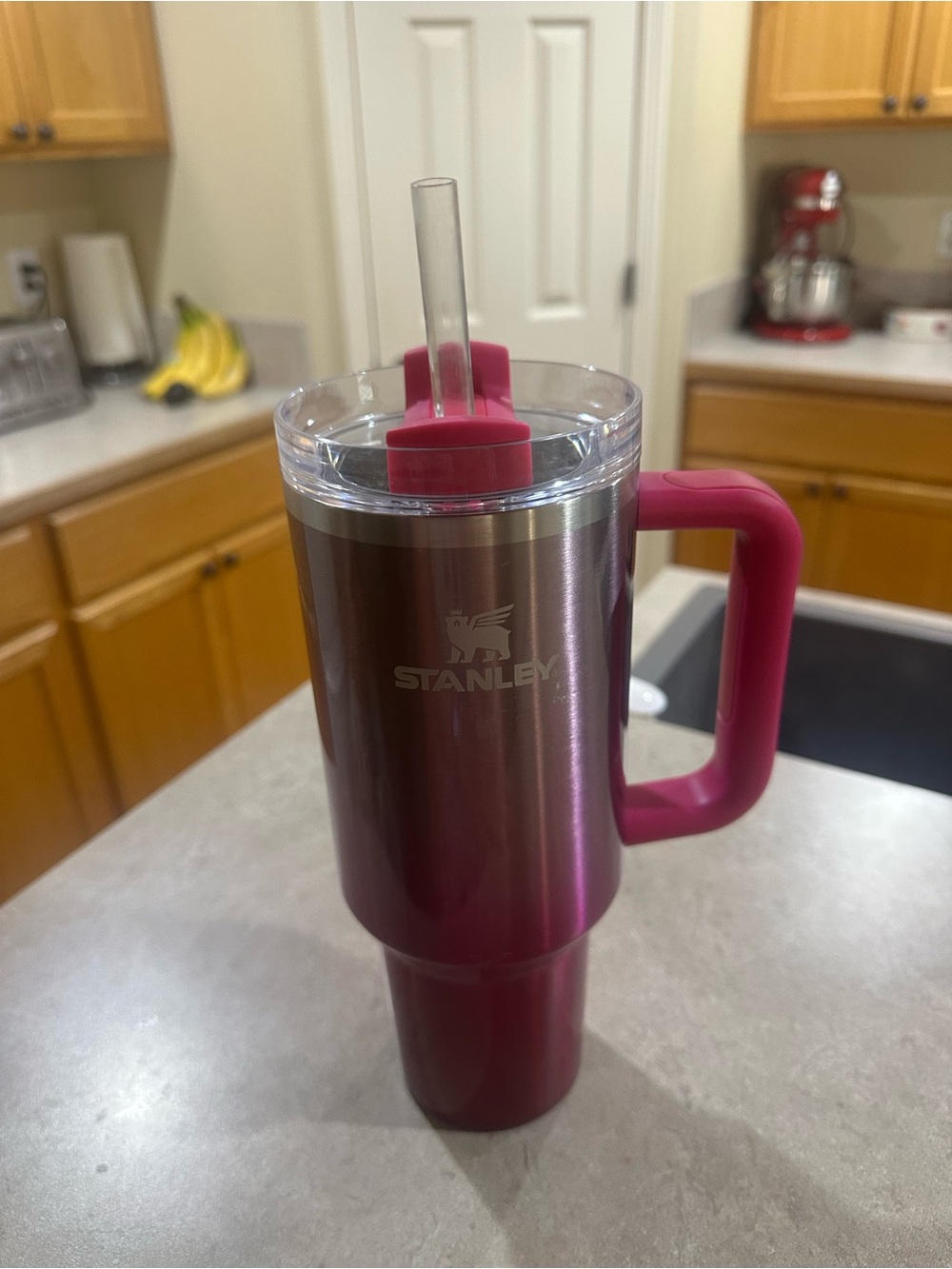 Stanley Magenta Stainless Steel Travel Tumbler with Handle and Straw Lid